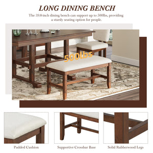 6-Piece Extendable Dining Table Set with Bench & 4 Chairs