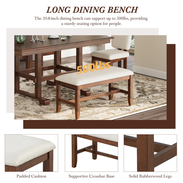 6-Piece Extendable Dining Table Set with Bench & 4 Chairs