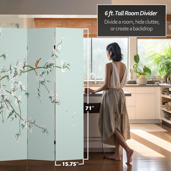 4-Panel Double-Sided Canvas Room Divider – 6 ft Tall Folding Privacy Screen