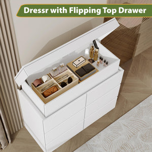 6-Drawer Dresser with Flip-Top Storage, LED Lights & Charging Station