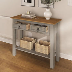 Solid Wood Console Table with 2 Drawers – Farmhouse Entryway Hall Table