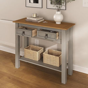 Solid Wood Console Table with 2 Drawers – Farmhouse Entryway Hall Table