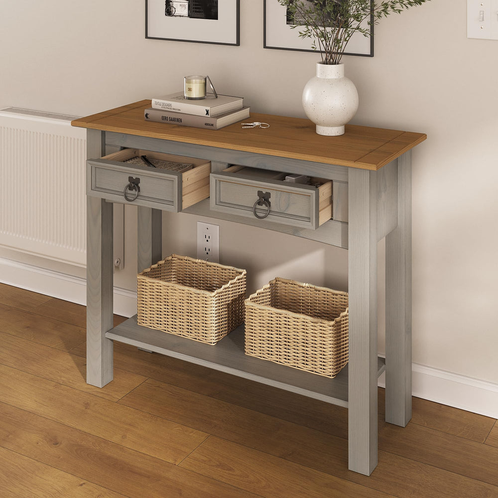 Solid Wood Console Table with 2 Drawers – Farmhouse Entryway Hall Table