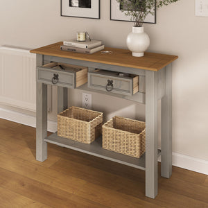 Solid Wood Console Table with 2 Drawers – Farmhouse Entryway Hall Table