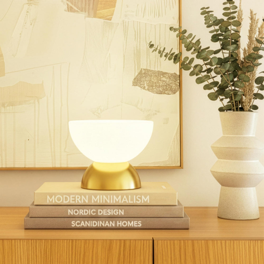Lamina LED Table Lamp - Dimmable Mini Desk Lamp with Glass Shade, Gold