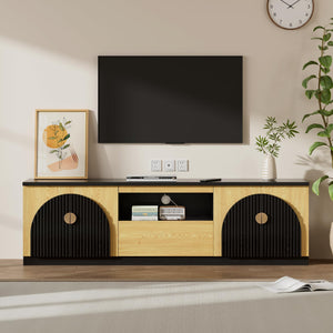 71 Inch Fluted TV Stand with Arched Doors & Storage