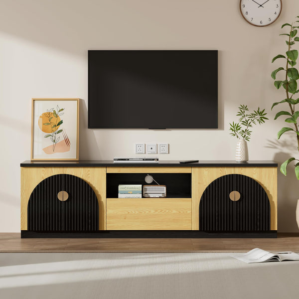 71 Inch Fluted TV Stand with Arched Doors & Storage