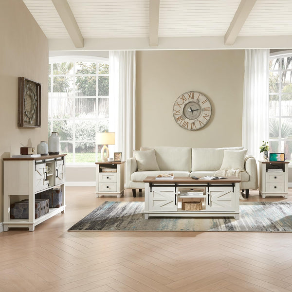 Farmhouse 4-Piece Living Room Furniture Set with Console, End Tables & Coffee Table