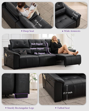 Electric Power Reclining Sectional Sofa with USB Charging