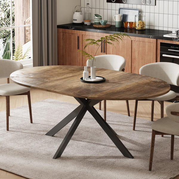 Round to Oval Extendable Dining Table with Metal Frame