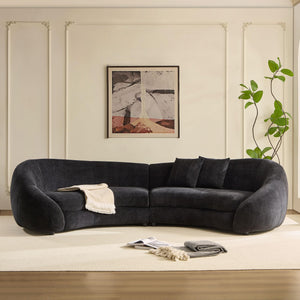 125.98" Curved Sofa with Love Heart Design, 5-Seat Cloud Couch, Black