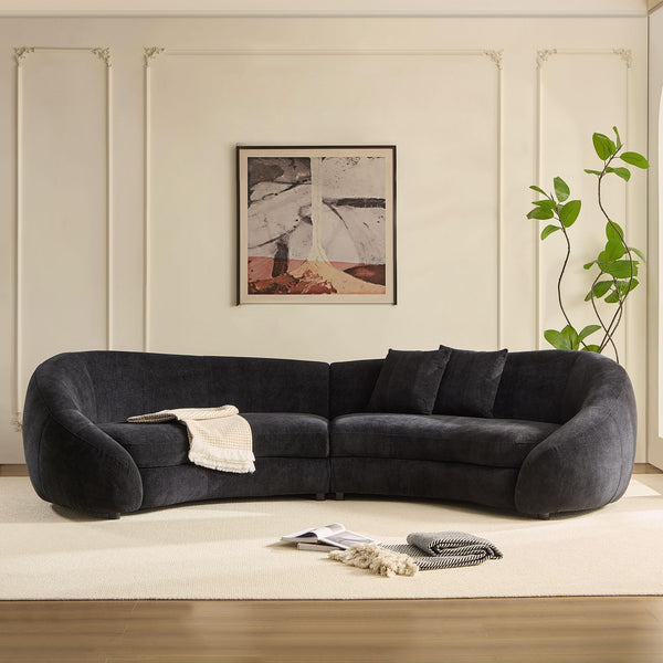 125.98" Curved Sofa with Love Heart Design, 5-Seat Cloud Couch, Black