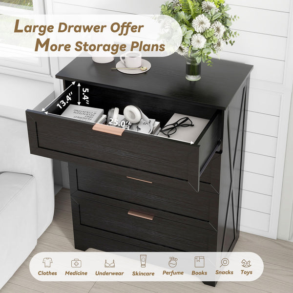 4-Drawer Bedroom Dresser with Gold Handles