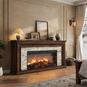 70" Electric Fireplace TV Stand with Mantel & Concealed Storage