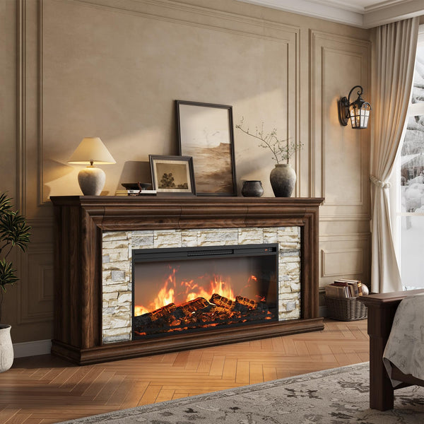 70" Electric Fireplace TV Stand with Mantel & Concealed Storage