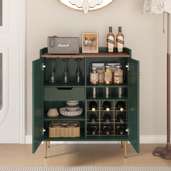 ZOSQUARE Coffee Bar Cabinet with Wine Racks, Wine Cabinet with Drawer and Adjustable Shelves, Liquor Cabinet, Sideboard Bar Cabinets for Home, Living Room, Dining Room