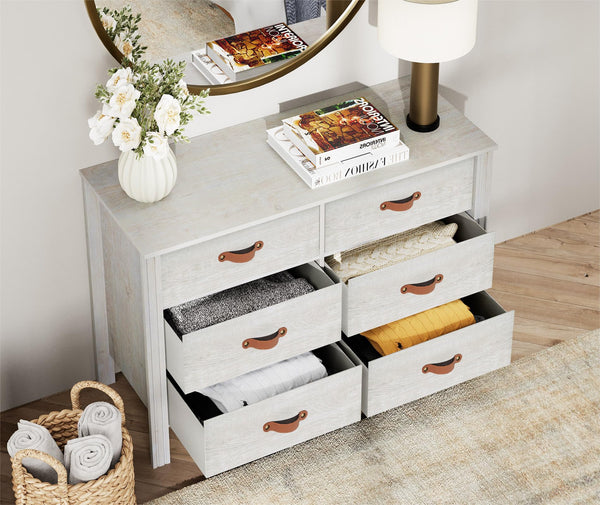 6-Drawer Dresser with Fabric Drawers – Off White