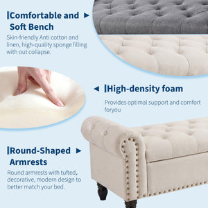 51" Upholstered Storage Bench | Button Tufted End of Bed Ottoman with Safety Hinge