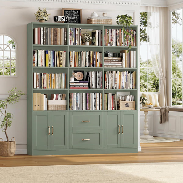 71" Tall Triple Wide Bookshelf with Doors & Drawers