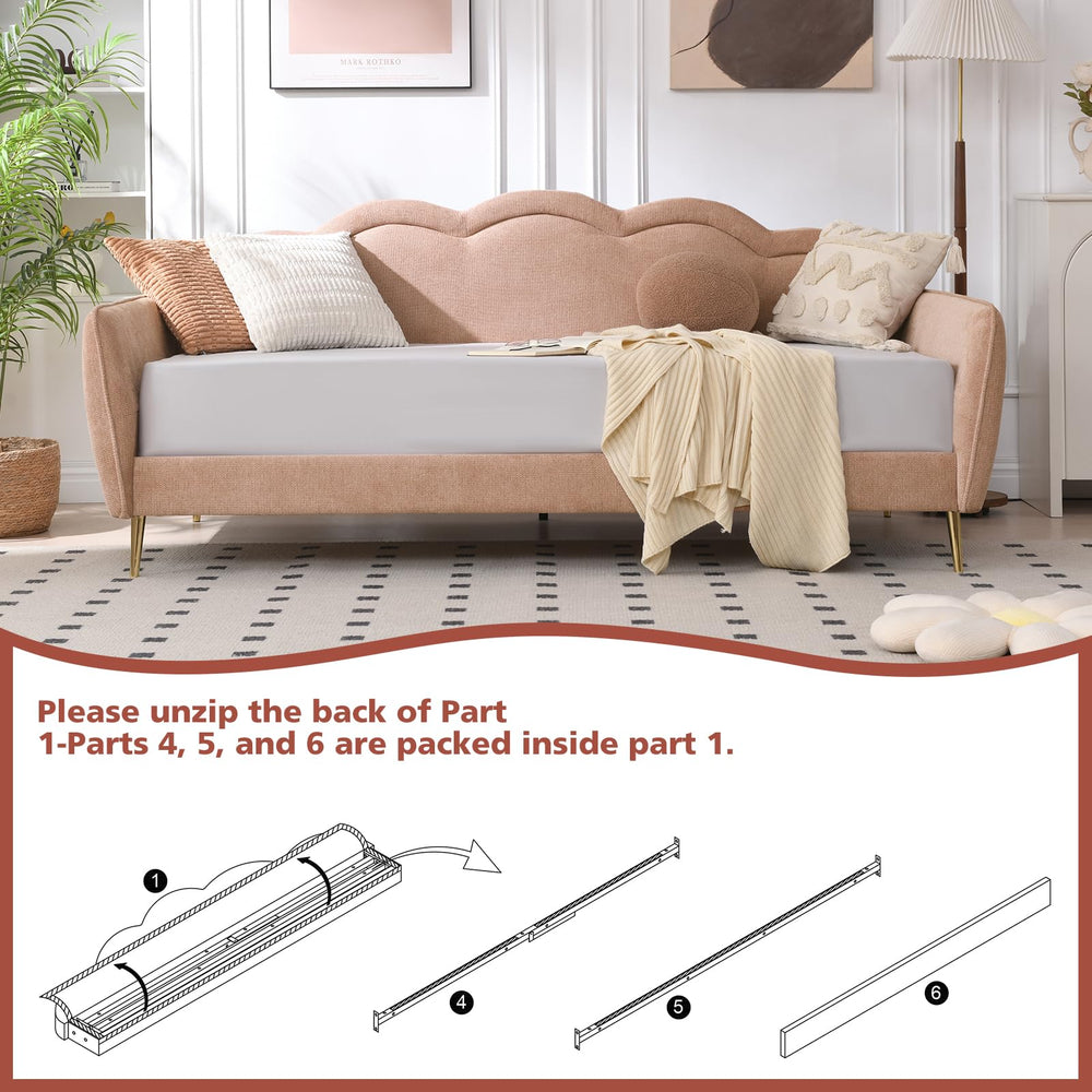 Twin Size Cloud-Shaped Upholstered Daybed with Linen Fabric & Metal Legs