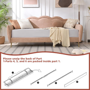 Twin Size Cloud-Shaped Upholstered Daybed | Linen Sofa Bed with Metal Legs