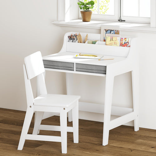 Kids Desk and Chair Set with LED Lamp, Tiltable Desktop & Storage Drawer