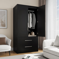 Freestanding Wooden Wardrobe with 2 Doors & 2 Drawers