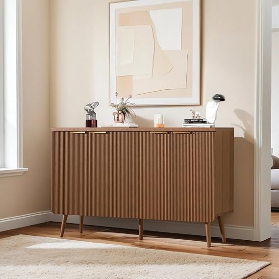 47" Fluted 4-Door Buffet Cabinet with Adjustable Shelves