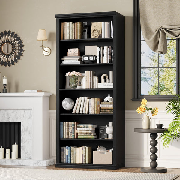 6-Tier Tall Bookcase with Wide Shelves