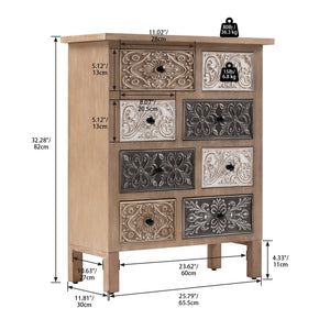 Boho Wood Accent Cabinet with Hand-Carved Drawers – Fully Assembled