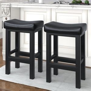 Bar Stools Set of 2, 24 Inch Counter Height Bar Stools for Kitchen Island, Faux Leather Upholstered Thick Saddle Seats & Heavy Duty Metal Base, Easy Assembly, Black