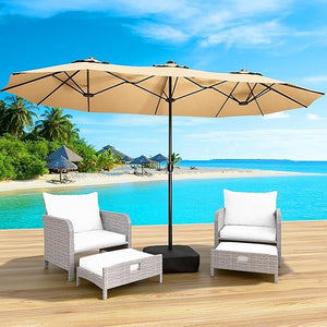 Large Rectangular Patio Umbrella with Base & LED Lights
