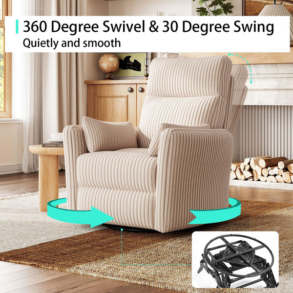 360 Swivel Recliner Nursery Glider Chair with Pillows