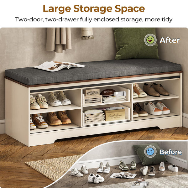 Farmhouse Storage Bench with Cushion & Sliding Barn Doors
