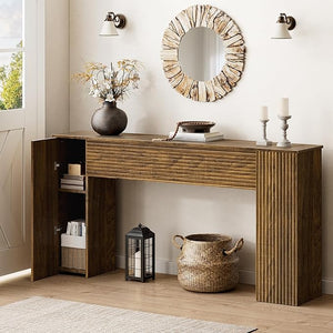 61" Fluted Console Table with 2 Storage Cabinets