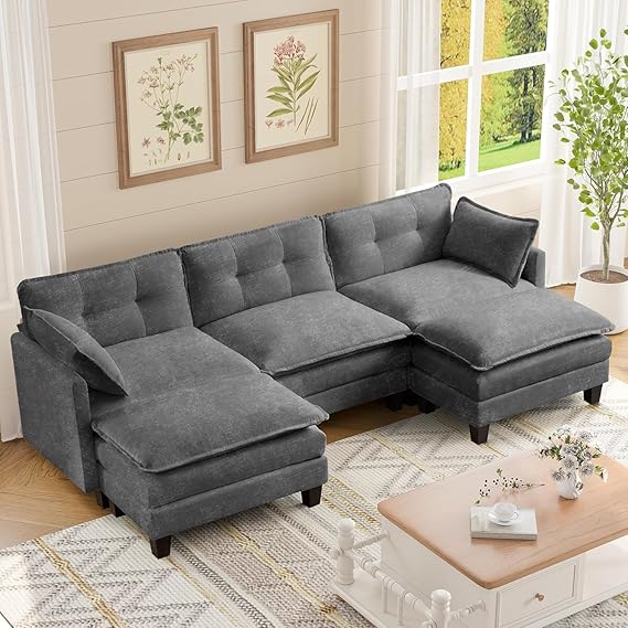 Modular U-Shaped Sectional Sofa with Ottomans
