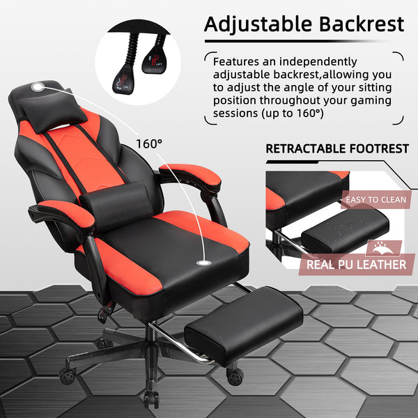 Gaming Chair with Footrest & Reclining Back