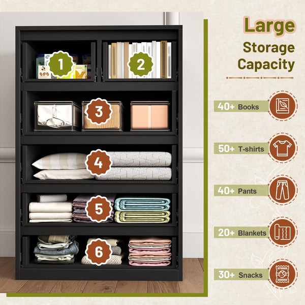 6-Drawer Tall Wooden Dresser with Hidden Handles