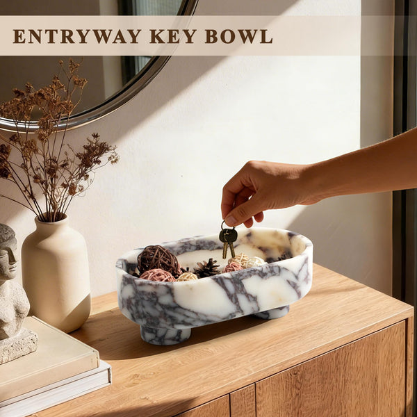 Oval Marble Fruit Bowl – Two-Legged Pedestal, 10"