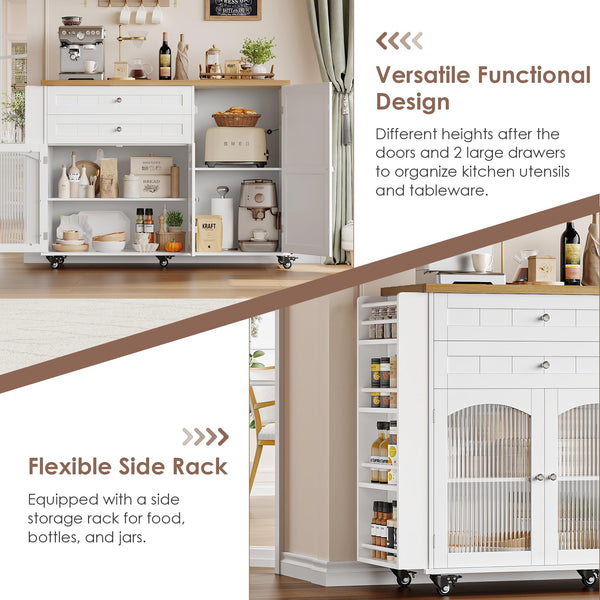 Rolling Kitchen Island with Drop Leaf Countertop & Storage