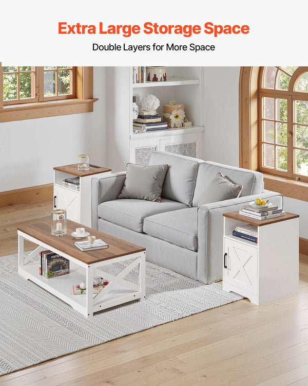 3-Piece Farmhouse Coffee Table Set with Charging Station