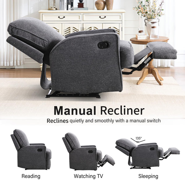 Manual Recliner Chair with Overstuffed Cushion