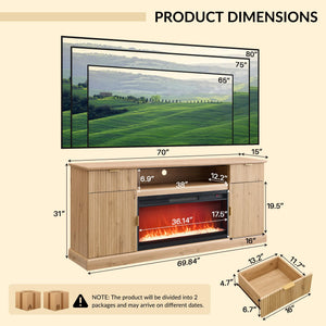 Fluted Fireplace TV Stand with 36" Electric Fireplace – Fits TVs Up to 80"