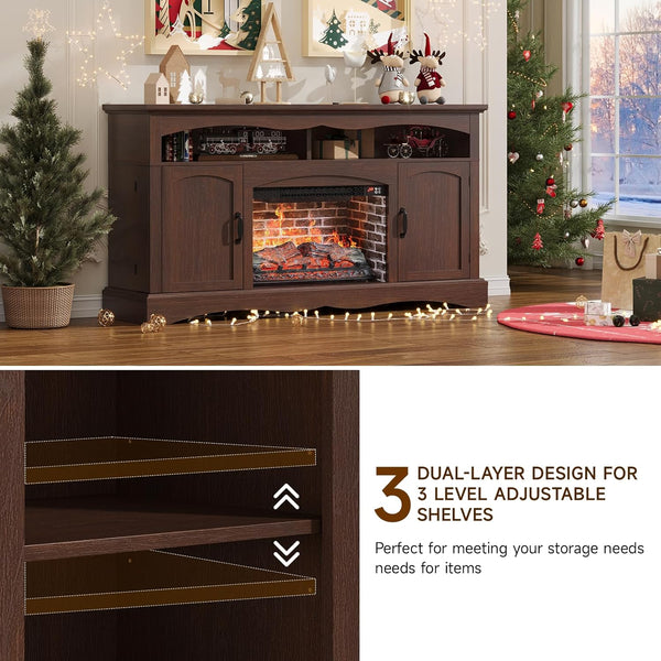 Farmhouse Fireplace TV Stand with 23" Electric Fireplace for TVs up to 65"