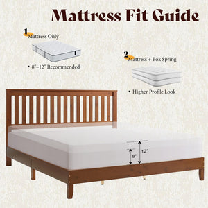 Queen Solid Wood Platform Bed Frame with Vertical Slats Headboard