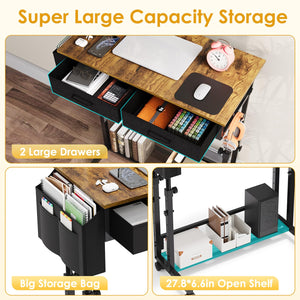 C-Shaped Rolling Standing Desk with Drawers and Storage Shelf