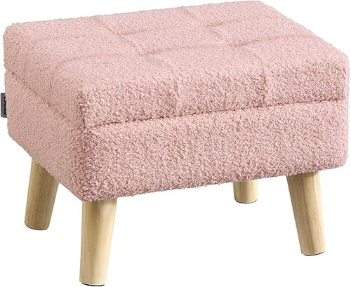 Storage Ottoman with Padded Seat & Wood Legs