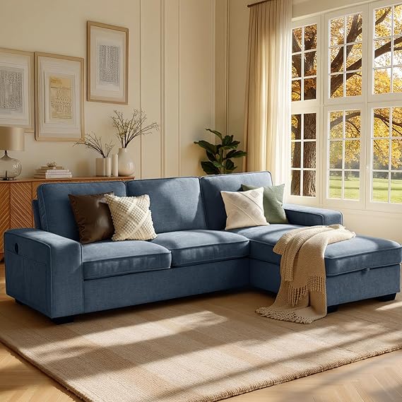 L-Shaped Sectional Sleeper Sofa with Chaise & 110L Storage