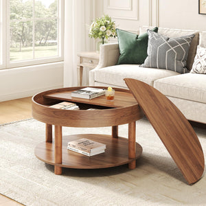 Round Coffee Table with 2-Tier Rotating Storage, 30.63"