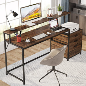 63-Inch Computer Desk with File Cabinet & Monitor Stand
